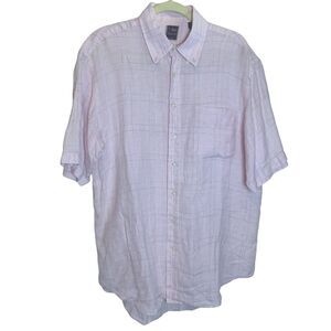 100% Linen Pink Plaid Short Sleeve Shirt Men's Size XL T.  Harris London Button